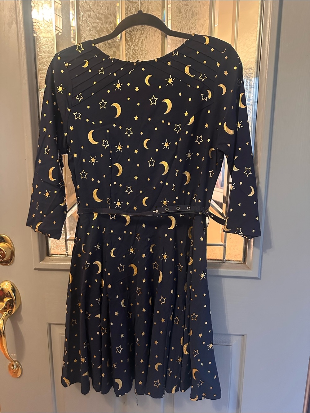 Unique Vintage Navy Dress with Gold Moon & Star Print